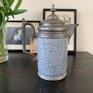 Mid 1800s enamel and pewter coffee pot